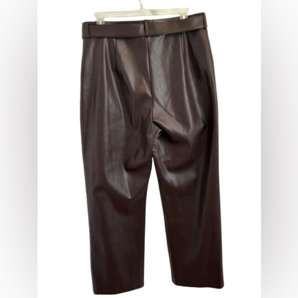 Tahari Faux Leather Wide Leg Pants Dark Brown High Rise Size 12 - Picture 6 of 7